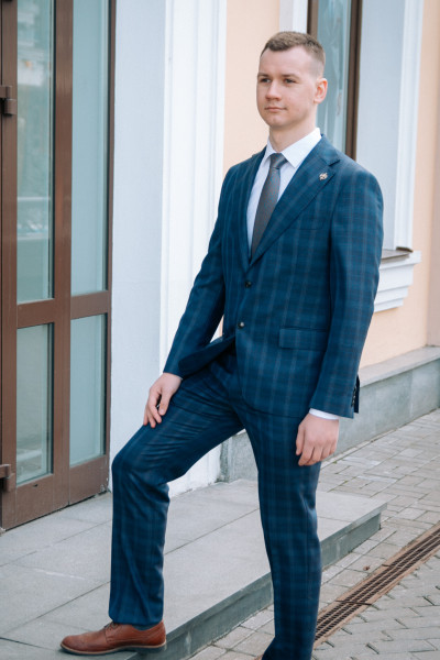 Костюм двойка синий в клетку